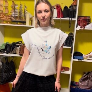 White Butterfly Print Women's Top